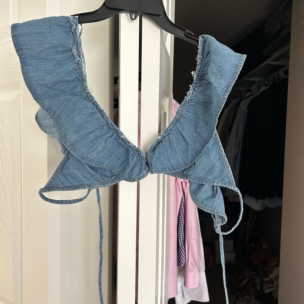 Zara Denim Ruffled Top